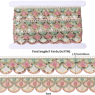 4.8~5 Yards Sparkle Polyester Lace Trim Ribbon with Plastic Paillettes OCOR-CY0001-14B-1