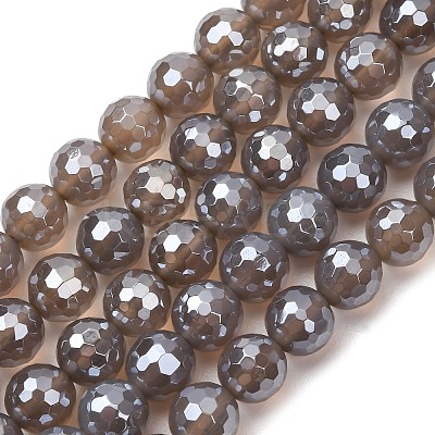 Electroplated Natural Agate Beads Strands G-B191-A07-8mm-05-1