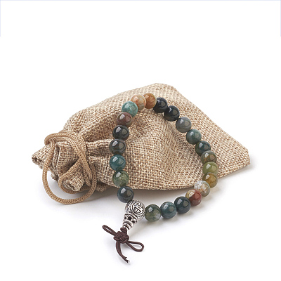 Natural Round Indian Agate Stretch Bracelets BJEW-JB03845-04-1