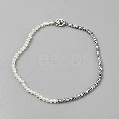 Alloy & Imitation Pearl Round Beaded Necklaces BJEW-WH0041-29P-1