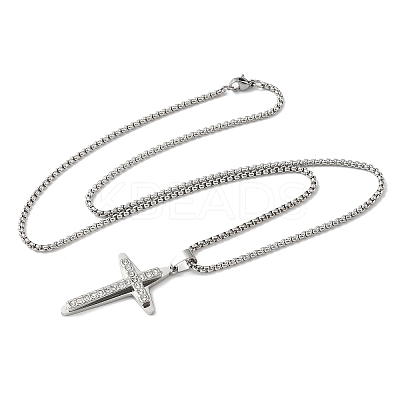 201 Stainless Steel Crystal Rhinestone Religion Cross Pendant Necklaces LS-NJEW-H065-11P-1