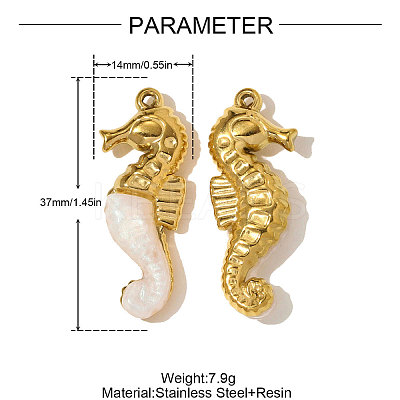 304 Stainless Steel Resin Pendants STAS-OY010-13G-1