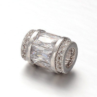 Column Brass Micro Pave Cubic Zirconia Large Hole European Beads ZIRC-M084-01-1