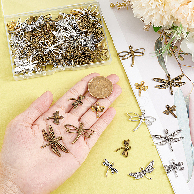 100PCS 10Style Tibetan Style Dragonfly Alloy Pendants TIBEP-PH0001-63-1