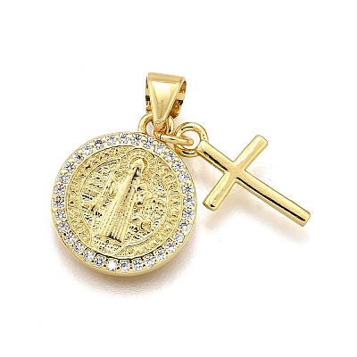Rack Plating Brass Micro Pave Cubic Zirconia Pendants X-KK-K401-74G-1