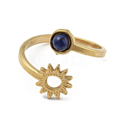 304 Stainless Steel with Natural Lapis Lazuli Ring Ion Plating(IP) RJEW-Z031-01A-01-1