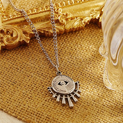 Stainless Steel Eye Pendant Necklaces with Cubic Zirconia for Women QV4000-2-1