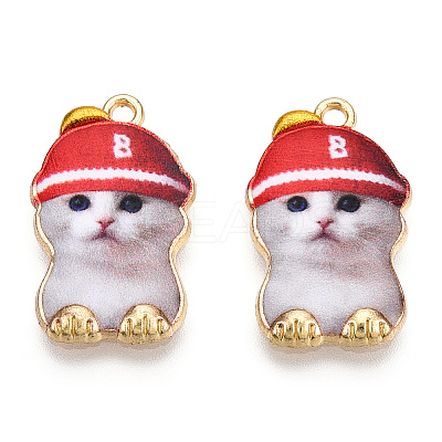 Printed Light Gold Tone Alloy Pendants LS-ENAM-N056-208F-1