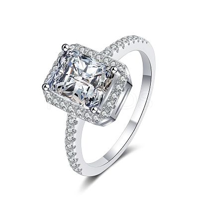Rhodium Plated 925 Sterling Silver Micro Pave 8.2x4.9mm Moissanite Finger Rings for Women WG8E258-69-1
