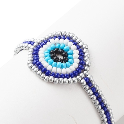 Glass Seed Braided Evil Eye Link Bracelet for Women BJEW-JB08398-01-1