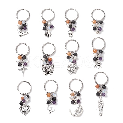 12Pcs Mixed Stone Keychains KEYC-JKC01306-1