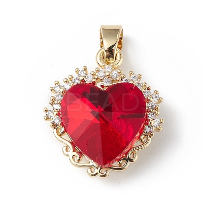 Real 18K Gold Plated Rack Plating Brass Micro Pave Clear Cubic Zirconia Pendants KK-C015-05G-02-1