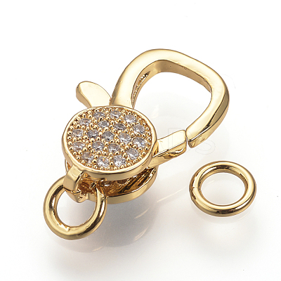 Brass Micro Pave Cubic Zirconia Lobster Claw Clasps ZIRC-S058-21G-1