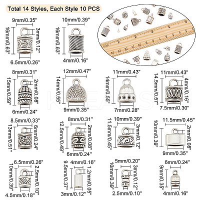 140Pcs 14 Style Alloy Cord End FIND-PH0002-50-1