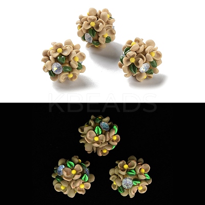 Luminous Polymer Clay Rhinestone Floral Ball Beads CLAY-U002-01-1