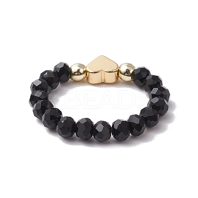 Glass & Brass Beaded Stretch Rings for Women RJEW-JR00858-01-1