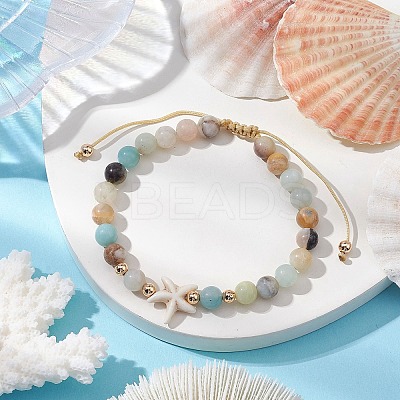 Natural Flower Amazonite Round Beaded Braided Bead Bracelets BJEW-JB10692-01-1