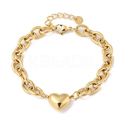 304 Stainless Steel Heart Liink Bracelet with Cable Chains BJEW-P308-01G-1