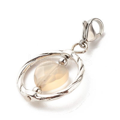 Alloy Linking Rings & Heart Natural Grey Agate Pendant Decorations HJEW-JM00604-01-1
