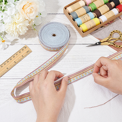 12.5 Yards Polyester Jacquard Flower Ribbon OCOR-FG0002-28B-1
