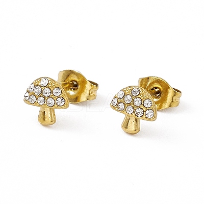Crystal Rhinestone Mushroom Stud Earrings EJEW-P212-19G-1