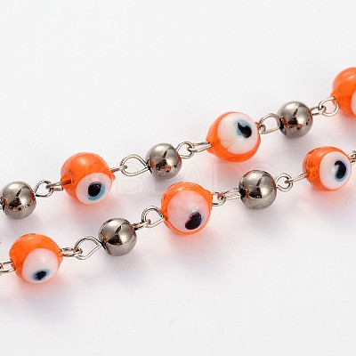 Handmade Evil Eye Lampwork Round Beads Chains for Necklaces Bracelets Making AJEW-JB00106-02-1