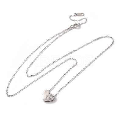 925 Sterling Silver Micro Pave Clear Cubic Zirconia Heart Pendant Necklaces for Women NJEW-D316-04P-1