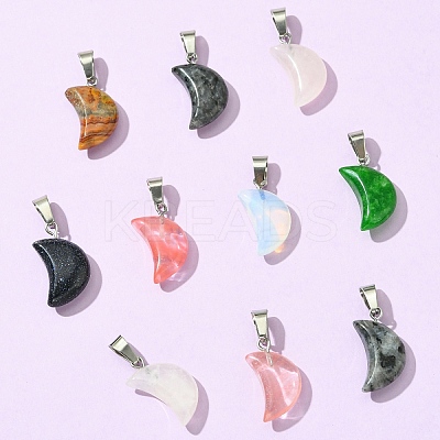 10Pcs Moon Natural & Synthetic Mixed Gemstone Pendants G-YW0002-21-1