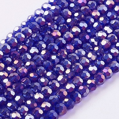 Faceted(32 Facets) Round Electroplate AB Color Plated Glass Beads Strands X-EGLA-D021-67-1