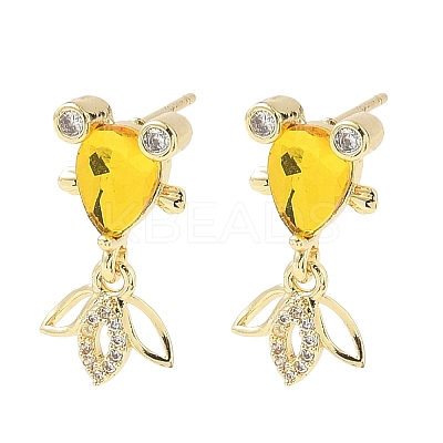 Brass Micro Pave Cubic Zirconia Fish Dangle Stud Earrings EJEW-K320-01G-21-1