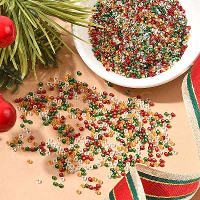 4 Colors 11/0 Christmas MIYUKI Round Rocailles Seed Beads SEED-X0058-17-1