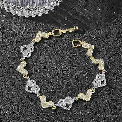 Heart Micro Pave Clear Cubic Zirconia Link Chain Bracelets for Women BJEW-C156-08A-GP-1