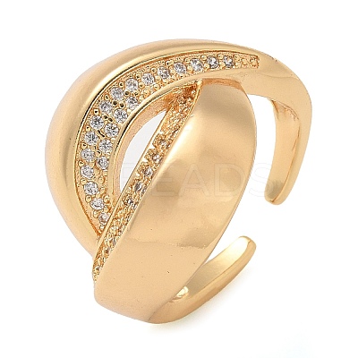 Brass Micro Pave Clear Cubic Zirconia Cuff Finger Rings for Women RJEW-B112-01G-1