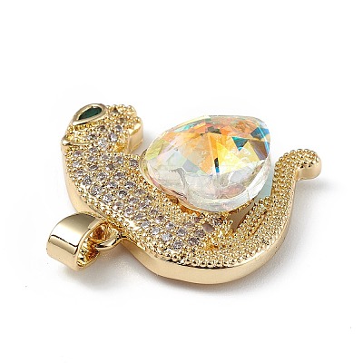 Real 18K Gold Plated Rack Plating Brass Micro Pave Clear Cubic Zirconia Pendants KK-C015-13G-13-1