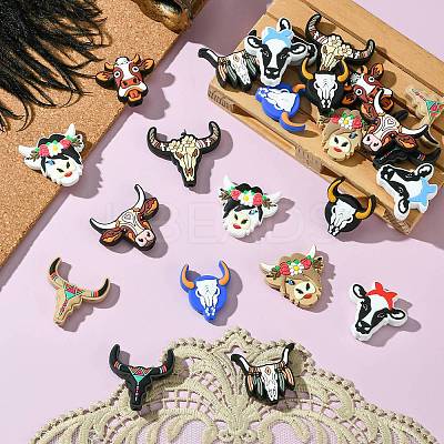 24Pcs 12 Styles Cattle Head Silicone Focal Beads SIL-CJ0002-14-1