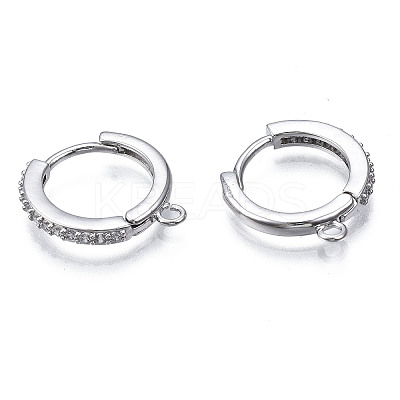 Brass Micro Pave Cubic Zirconia Huggie Hoop Earring Findings X-KK-T063-013P-NF-1