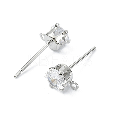 SHEGRACE Brass Clear Cubic Zirconia Flat Round Stud Earring Findings XGR0102P-117P-1