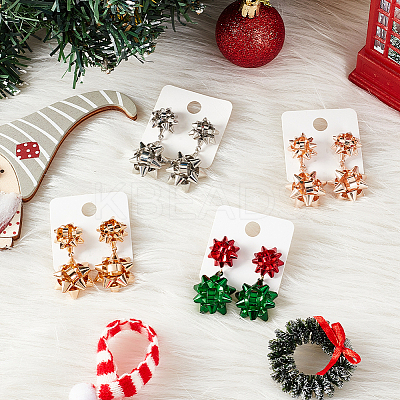 4 Pairs 4 Colors Christmas Star Alloy Dangle Stud Earrings for Women EJEW-AN0002-26-1