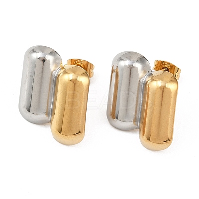 Two Tone Oval 304 Stainless Steel Stud Earrings EJEW-P332-01A-1