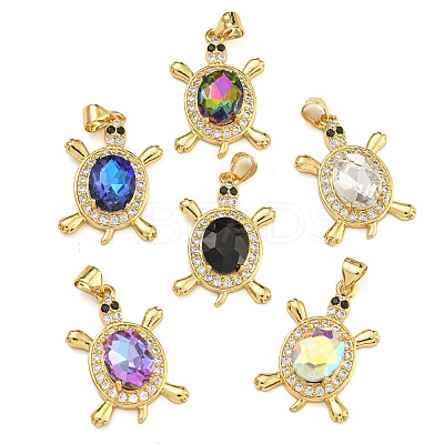 Tortoise Rack Plating Brass Micro Pave Cubic Zirconia Charms KK-G513-78A-07G-1
