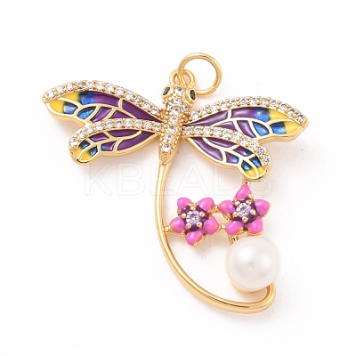 Eco-Friendly Brass Micro Pave Cubic Zirconia with Enamel Pendants KK-K268-29G-1