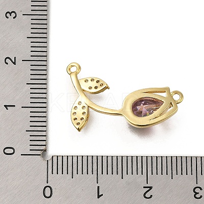Brass Cubic Zirconia Rose Flower Connector Charms KK-R0002-26G-01-1