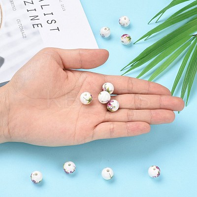 Floral Printed Porcelain Beads CFF042Y-1