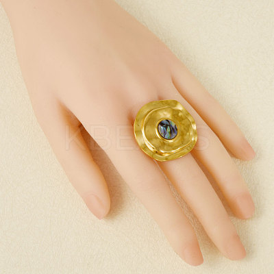 Geometric 304 Stainless Steel with Natural Shell Cuff Open Rings WP6687-4-1