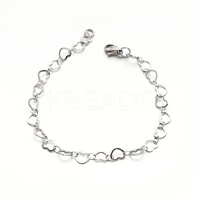 Tarnish Resistant 304 Stailess Steel Heart Link Bracelets BJEW-N280-04-1