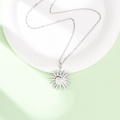 304 Stainless Steel Sun Pendant Cable Chain Necklaces for Men Women NJEW-K308-04E-P-1