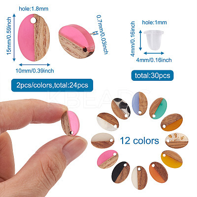 12Pairs 12 Colors Opaque Resin & Walnut Wood Stud Earring Findings MAK-CD0001-05-1