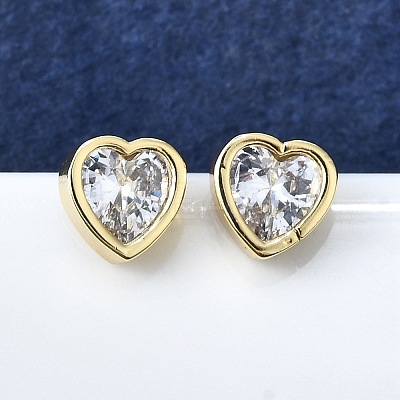 Brass Micro Pave Clear Cubic Zirconia Stud Earrings for Women EJEW-F363-02G-1