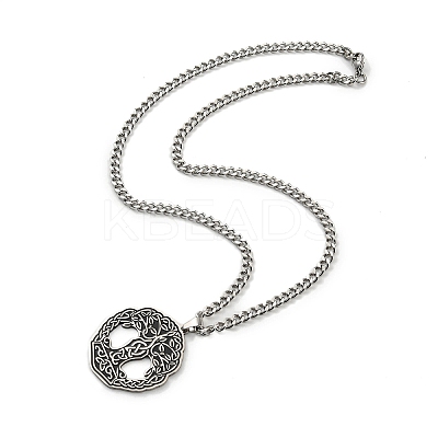 201 Stainless Steel Enamel Tree of Life Trinity Knot Pendant Necklaces NJEW-G115-09P-1