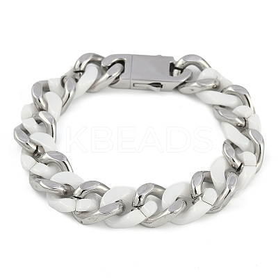 304 Stainless Steel Ceramics Cuban Link Chain Bracelets for Men BJEW-B102-02P-01-1